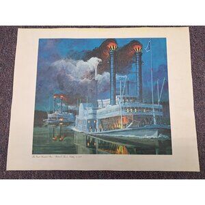 Vintage Historical Art Print‎ The Great Steamboat Race 1870 20"x 16"